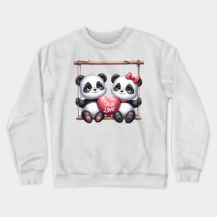 Valentine Panda Bear Couple On Swing Crewneck Sweatshirt